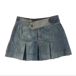 SOLD Dollhouse Mini Denim Tennis Skirt 2000s Y2k Wide Belt Faded Distressed